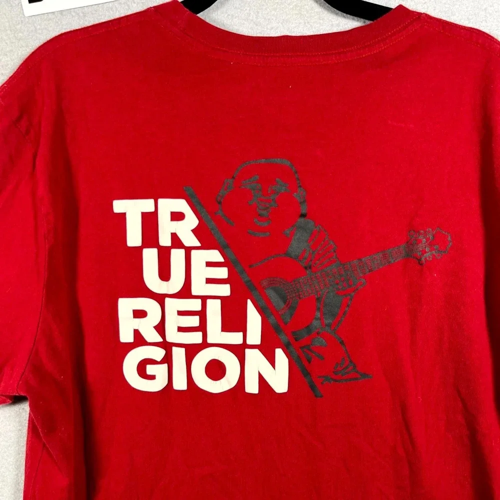 True Religion T Shirt Mens Large Red‎ Logo Buddha Cotton Short Sleeve Pullover